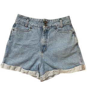 Real VTG Express High Waisted Cuffed Denim Festival Shorts 90s Y2K‎ Size 11 12